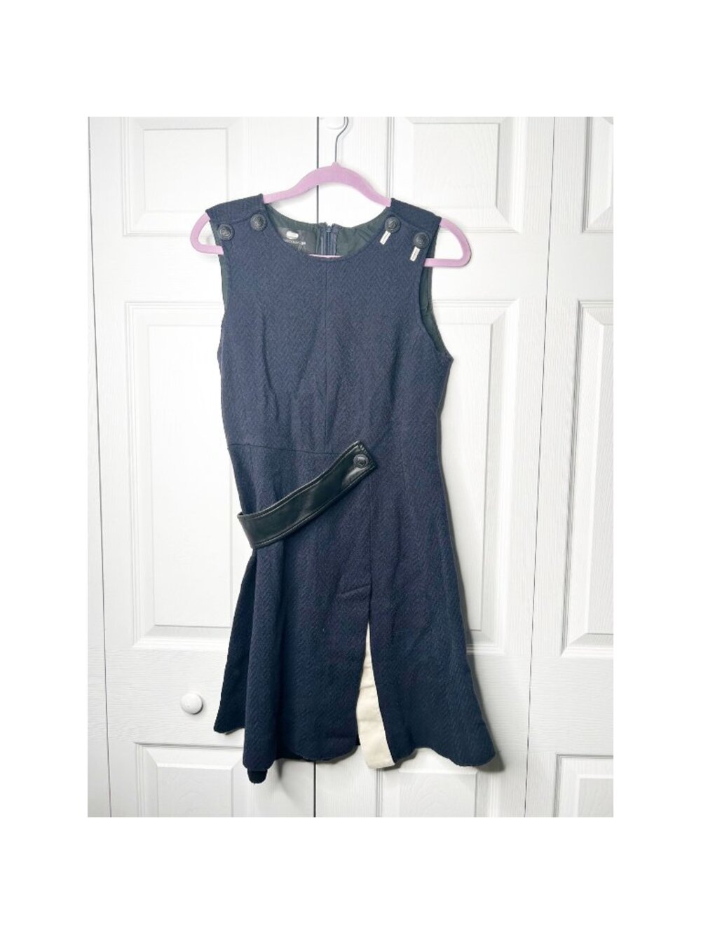 Cedric Charlier Nelly Navy Blue 100% Wool Belted Dress Women's Size 10